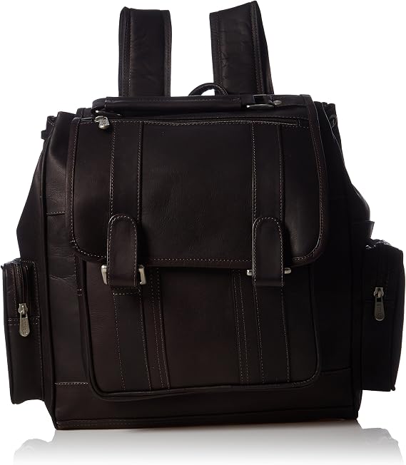 Piel Leather Double Loop Flap-Over Laptop Backpack, Chocolate, One Size