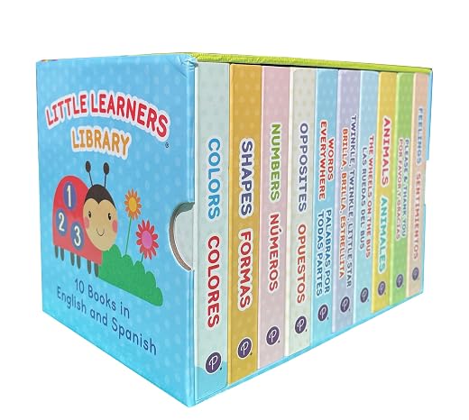 Bilingual 10 Board Books in Spanish and English: Little Library set includes Counting, Colors, Feelings, Animals, The Wheels on the Bus, ABCs, and More (English and Spanish Edition)