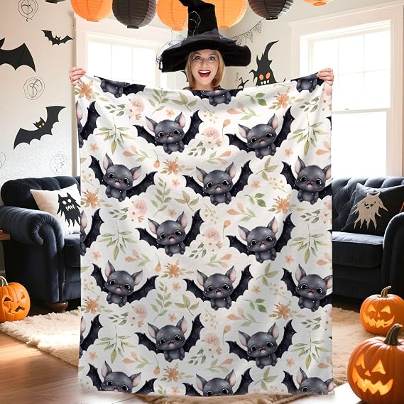 Cute Bat Blanket, Halloween 30 x 40 Inch Throw Lightweight Soft Cozy Horror Blankets for Couch Bed Sofa Chair