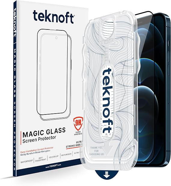 Teknoft iPhone 12 Pro Max için Kolay Kurulum Kitli Takılırken Camın Altında Kesinlikle Toz Bırakmayan Ekstra Güçlendirilmiş Tam Koruma Sağlayan Pürüzsüz Lazer Kesim Premium Ekran Koruyucu Kırılmaz Cam