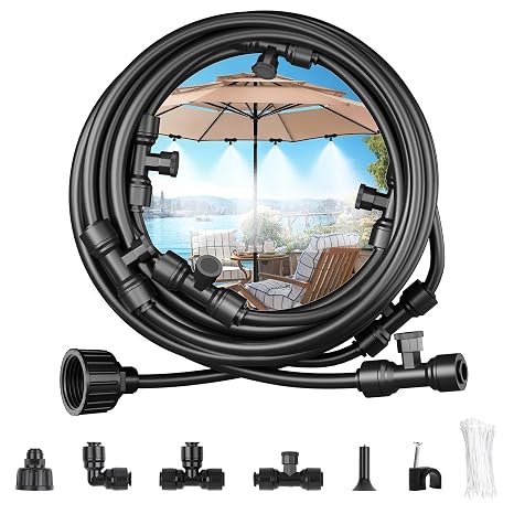 100FT Misters for Outside Patio Misters for Cooling (36 Mist Nozzles) Outdoor Water Patio Hose Greenhouse Mister System Outside Mist Backyard Trampoline for Waterpark Watering Misters for Cooling