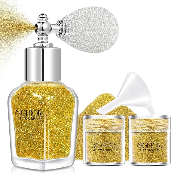 SIGHTOR Body Glitter Spray 30ML Shiny Spray for Body Hair Face Clothing | Gold Body Shimmer Glitter Loose Sparkle Makeup for Body Highlighter