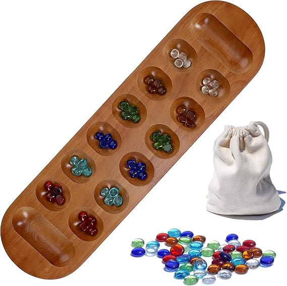 Coffee Table African Stone Game - Solid Wood with Walnut Stain