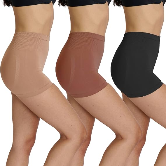 Skinnygirl Women's Tummy Control Seamless Shaping Boyshorts, High Waist No-Show Everyday Shapewear for Women, 3-Pack