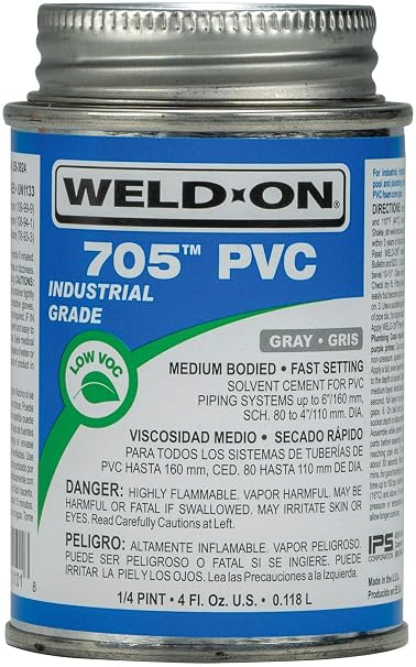 Weld-On 10101 705 Industrial Grade PVC Solvent Cement, Gray, 1/4 Pint