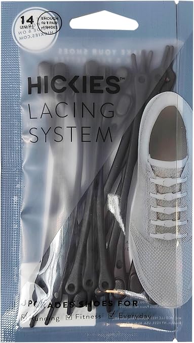 HICKIES No Tie Shoelaces For Adults Premium Black Shoe Laces For Sneakers No Tie Laces - 14 Elastic Waterproof Tieless Shoelaces, A Pair Unisex No Tie Running Shoe Laces One Size fit All