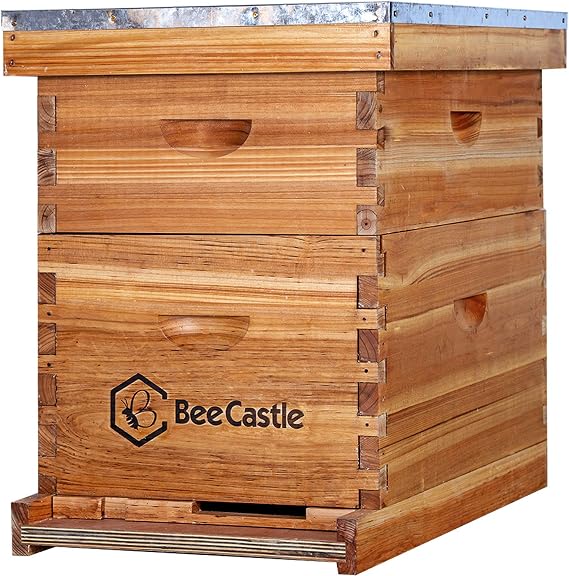 BeeCastle 10-Frames Complete Beehive Kit, 100% Beeswax Coated Bee Hive Includes Beehive Frames and Beeswax Coated Foundation Sheet (2 Layer)