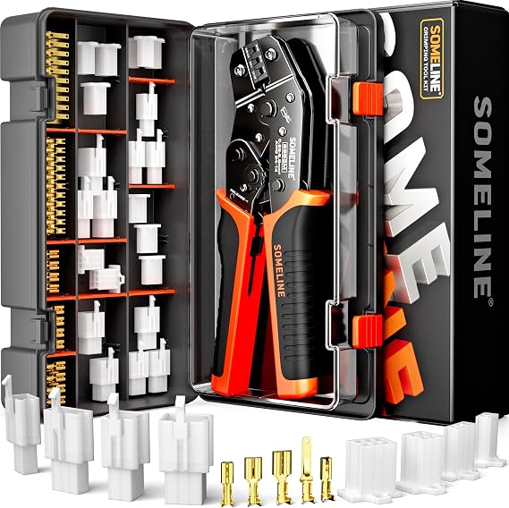 SOMELINE Automotive Wire Connectors Crimp Tool Kit, Crimper for 24-14 AWG Non-Insulated Quick Disconnect Terminals, with 2-6 Pin 2.8mm Plugs & Sockets