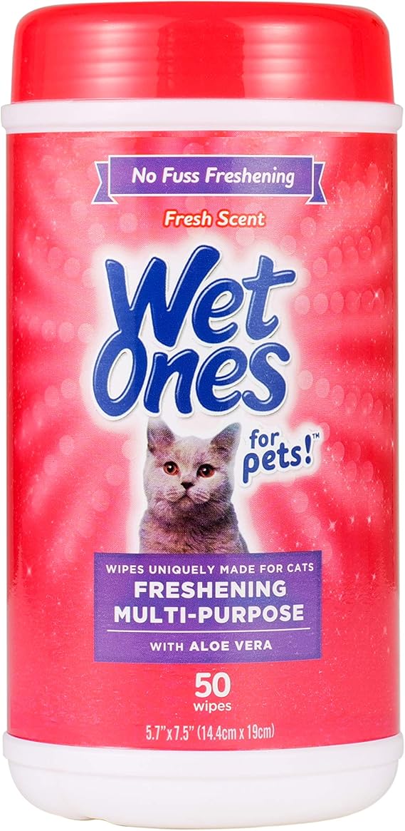 Wet Ones for Cats Freshening Wipes with Aloe Vera, Fresh Scent, 50 Count