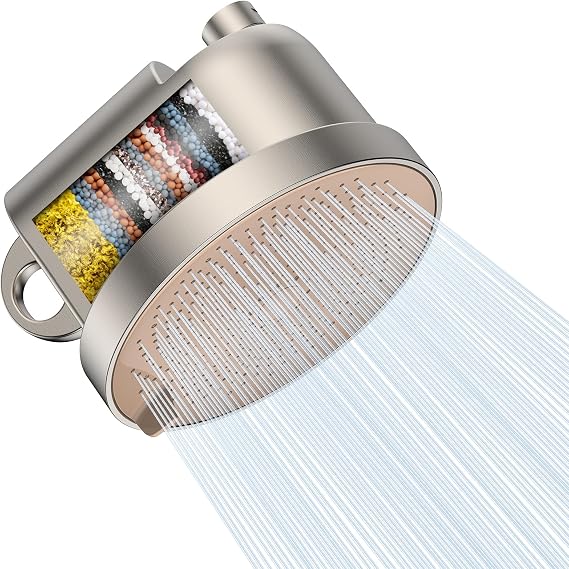 MakeFit Filtered Shower Head - 5 Settings High Pressure Rain Shower Head with Filter for Hard Water Softener - Easy Install & Replace - Bathroom Showerhead to Remove Chlorine & Heavy Metals