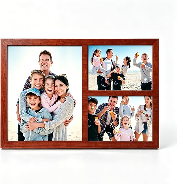 Collage Picture Frame for Wall, 8x10 with Two 5x7 Openings, Brown