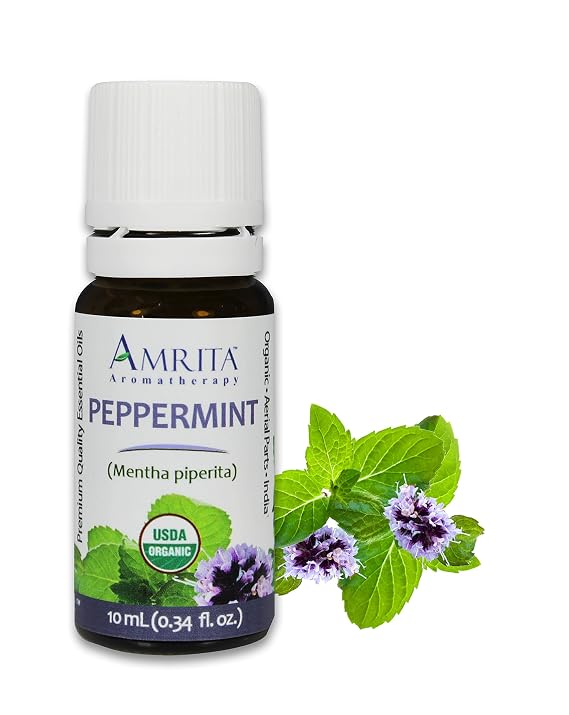 Amrita Aromatherapy Organic Peppermint Essential Oil, 100% Pure Undiluted Mentha piperita, Therapeutic Grade, Premium Quality Aromatherapy oil, Tested & Verified, 10ML