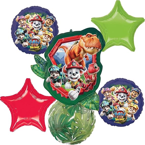 Paw Patrol Dino Birthday Party Supplies 6pc Balloon Bouquet Decorations