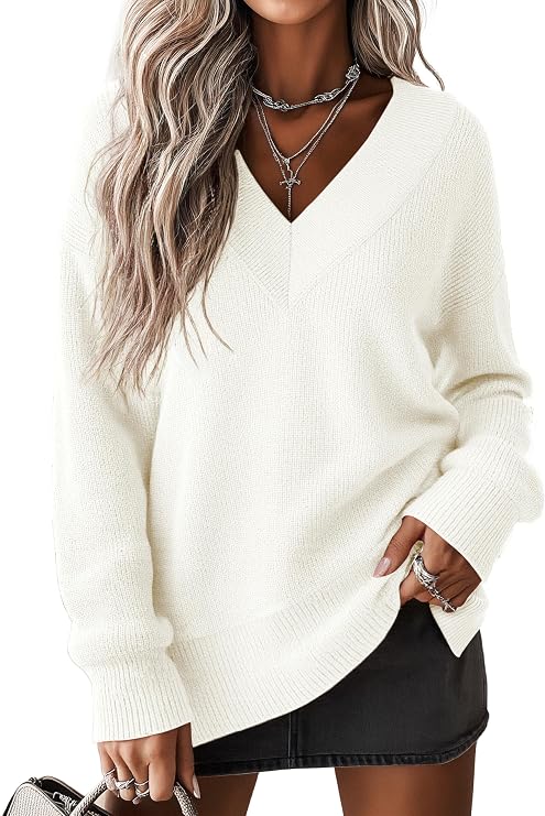 Jouica Women's Sweaters V Neck Pullover Sweater for Women Long Sleeve Tops