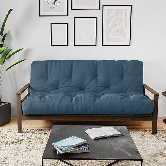 Royal Sleep Products by The Futon Factory 8 inch Memory Foam Futon Mattress - Cover - Size - CertiPUR Certified Foams - Made in The USA (Frame Not Included) (Denim Blue, Queen)