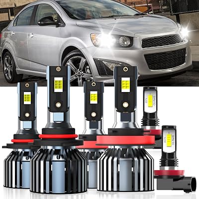 Lights Fit For Chevrolet Chevy Sonic 2012 2013 2014 2015 2016, 9005 High Beam H11 Low Beam H11 Fog Light Bulbs, High Power 6500K White Light, Pack of 6
