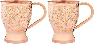 Embossed Solid Copper 16 oz. Moscow Mule Mugs, Set of 2