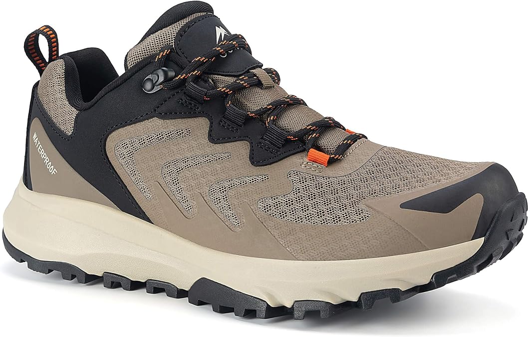 Men's Waterproof Hiking Shoes Lightweight Breathable Anti Slip Outdoor Trails Shoes Brown
