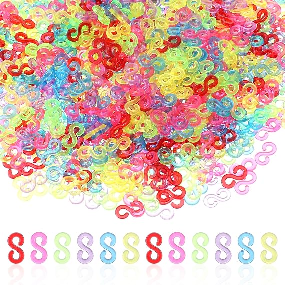1000 PCS Colorful S Clips, Rubber Band Clips Connectors Refills Bracelet Kit Clip Loom Clip for Rubber Bracelets Crochet Hooks DIY for Rubber Band Bracelets Clips for DIY Bracelet Making Multicolored
