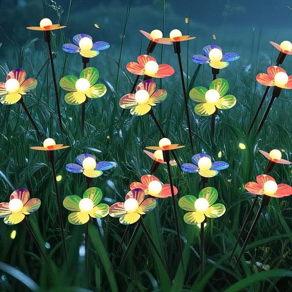 Solar Flower Lights Outdoor Waterproof 4 Pack of 6 LEDs Garden Solar Firefly Lights Decorative for Garden, Yard, Backyard