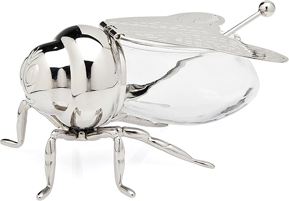 Godinger Bee Shaped Honey Jar Holder, Glass Honey Dispenser For Breakfast
