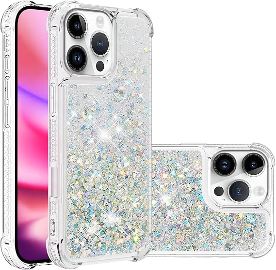 Glitter Phone Case for iPhone 16 Pro, Silver