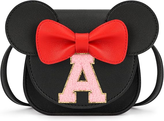 mibasies Toddler Purse for Girls Age 3-8, Black Letter A Toy Birthday Gift | Crossbody bag toys for baby - Princess Wallet Gifts 1 2 3 4 5 6 7 8 Year Old Easter and Christmas Basket Stuffers