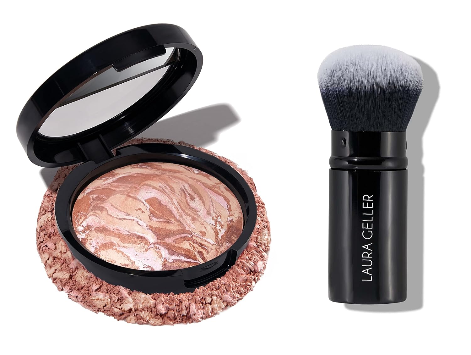 LAURA GELLER NEW YORK Baked Bronze-N-Brighten Bronzer Powder Fair  Retractable Airbrush Kabuki Brush