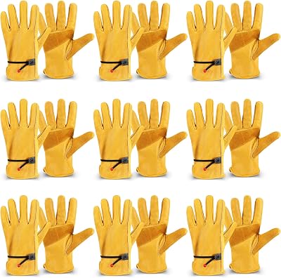 Tarpop Mens Large Cowhide Leather Work Gloves, Reinforced Palm for Wood Cutting, Construction, Gardening, Driving
