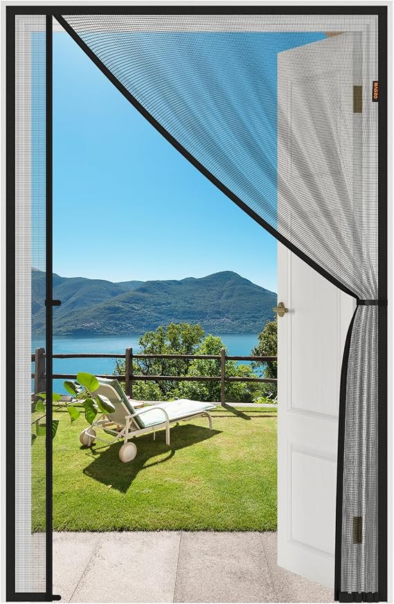 Magnetic Screen Door, Fits 32'' x 80'' Door (Screen Size 34'' x 81''), Gray | Reversible Left Right Side Opening, Scratch-Proof Polyester, Pet Friendly, Free Entry and Exit, Prevent Insect Invasion