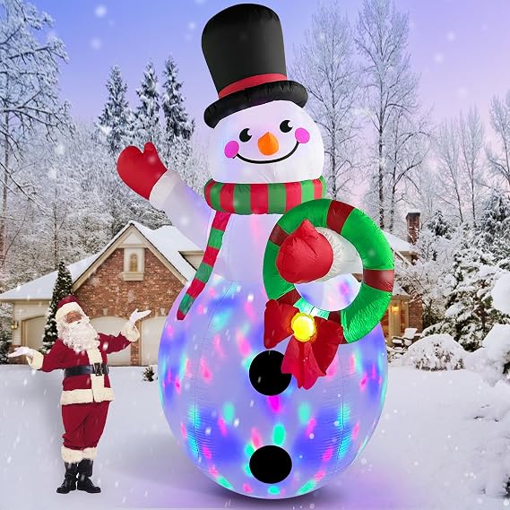 Danxilu 12 FT Giant Christmas Inflatables Snowman Outdoor Yard Decorations | Built-in Rotating LEDs, Huge Blow up Snow Man w/ wreath, IP44 Waterproof for Outside Lawn, Xmas decor clearance, Holiday gift