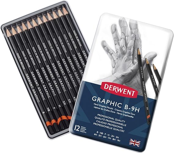 Derwent Graphıc Serisi Dereceli Kalem Seti (6B>4H) - 12 Kalem Metal Kutu