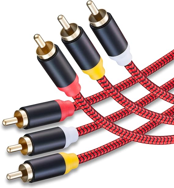 Audio Video RCA Cable 3Ft,3RCA Male to 3RCA Male 24K Gold Plated Composite AV Cable Compatible with Set-Top Box,Speaker,Amplifier,DVD Player and More(3Ft/1M)
