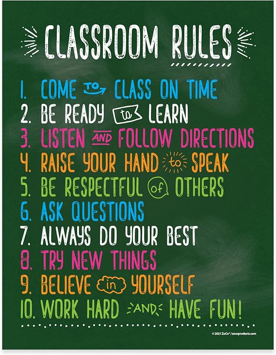 Safety Magnets ZOCO Classroom Rules Poster Laminated 17x22 Motivational Behavior Expectations for Elementary, Middle & High School Class Decor Durable USA-Made Wall Art