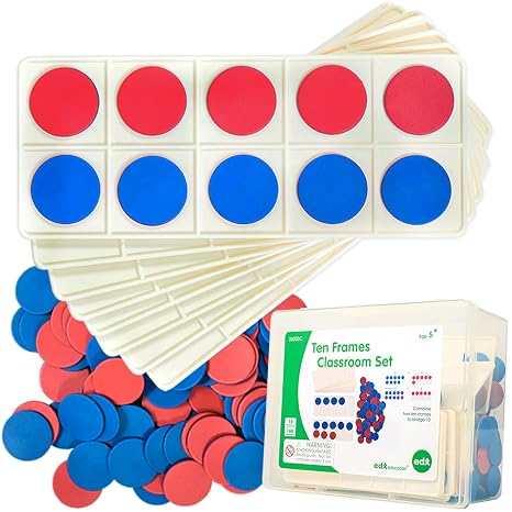 edxeducation Ten Frame Classroom Set - Math Manipulatives for Kids - 16 Plastic Ten Frames - 160 Counters - Classroom Math Supplies