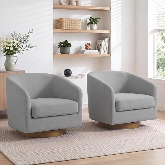 360 Swivel Barrel Accent Chairs Set of 2, Chenille Club Chair, Light Gray