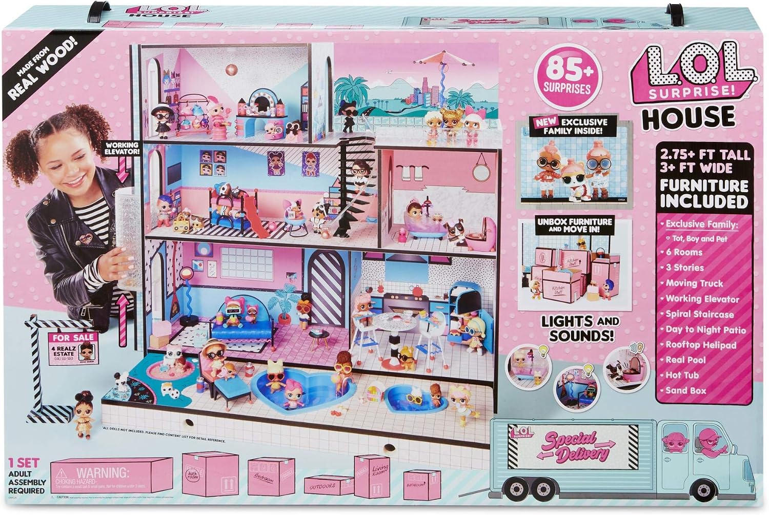 L.O.L. Surprise! Real Wood House wNew Family &amp; 85 Surprises, Multicolor