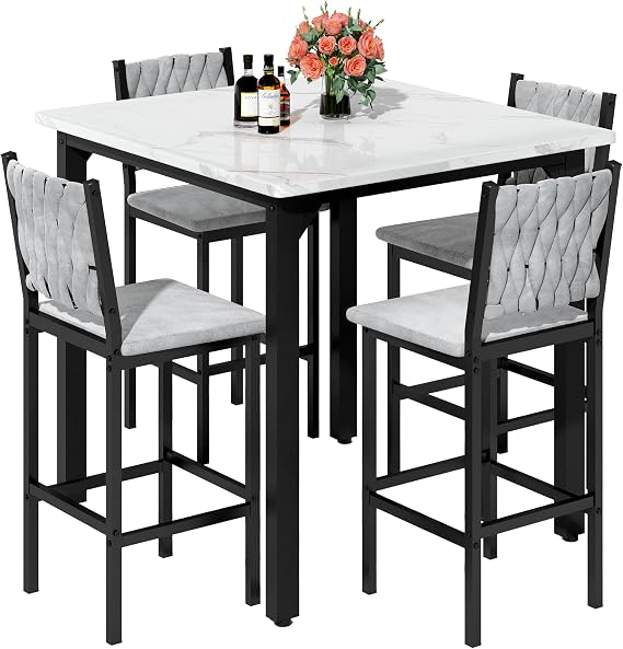 AWQM 5-Piece Dining Table Set, Kitchen Table Set for 4 (White)
