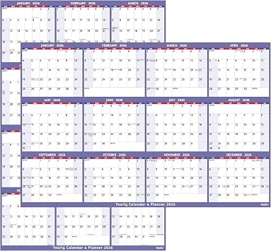 2026 Dry Erase Calendar Large Yearly Wall calendar 2026, 38.2'' x 25.2'', 2-Side Reversible Calendar 2026, Vertical/Horizontal, Jan 2026 Dec 2026, 2026 Wall Calendar with Notes, Stickers - Purple