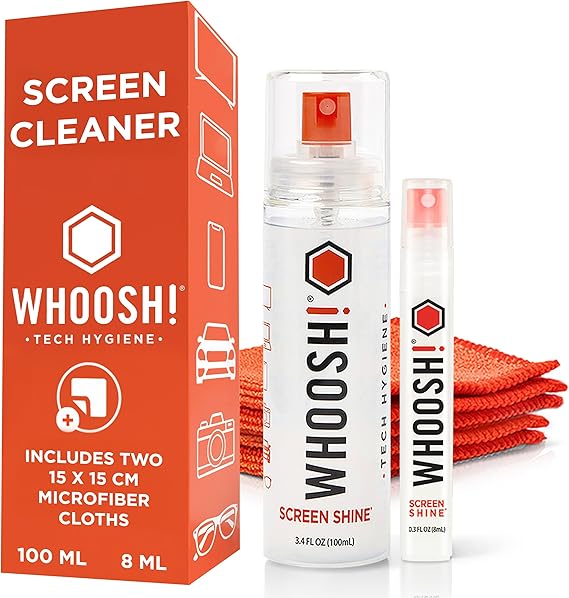 WHOOSH! Screen Shine Duo Screen Cleaner and Wipe Kit, 3.4 + 0.3 fl oz