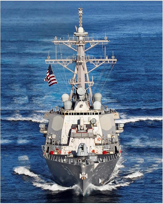 AMERICAN LUXURY GIFTS Arleigh Burke Class Destroyer - US Navy Ship Military Wall Art - Patriotic Home Office Man Cave Decor - 8x10 Unframed Print