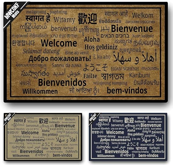 Funny Welcome Door Mat Non-Slip Back Rubber Entry Way Doormat Outside | Welcome Messages in Different Written Languages | Standard Outdoor Welcome Mat | Non-Woven Fabric 18 Inch x 30 Inch
