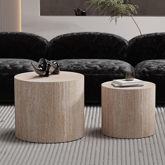 Round Nesting Coffee Table Set of 2 (Travertine)