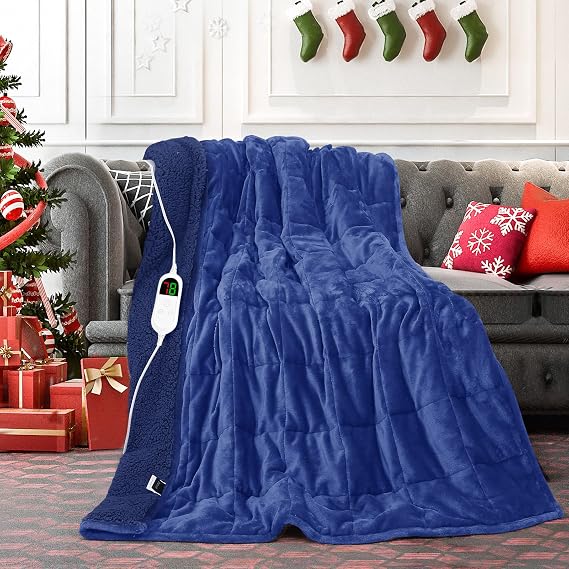 greenoak Heated Weighted Blanket for Adults - Sherpa Fleece Electric Throw Blanket (50x60, 13lbs, Cobalt) - Thick Soft Warming Plush Heating Blanket with 10 Heating Levels & 1-8 Hours Auto Off