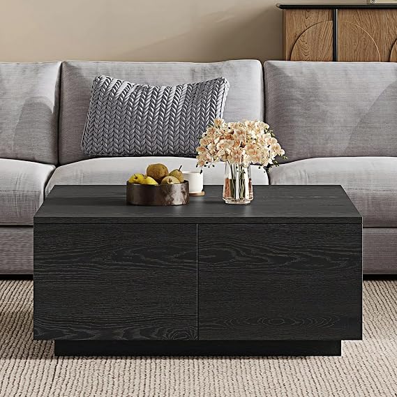 Flieks 33.25" Square Coffee Table with 4 Drawers, Black