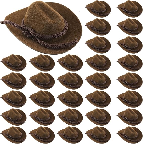 Hercicy 36 Pcs Mini Cowboy Hats for Crafts, 2 Inch Western Caps, Brown