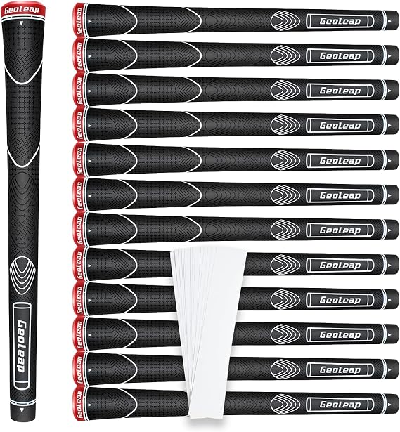 Geoleap Rubber Golf Grips Set of 13 -Grips with 15 Tapes and Grips with All Repair Kits for Choice, Non-slip and Shock-absorbing, Thumb Pattern Design, All Weather Performance and High Feedback Soft Rubber Golf Club Grips