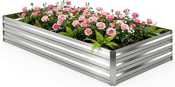 6x3x1FT Galvanized Raised Garden Bed, Metal Planter, Silver,1 Pack