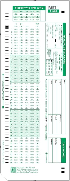 882-E Compatible Test Forms, PDP-100 Question Exam Sheet (Package of 100 Forms)