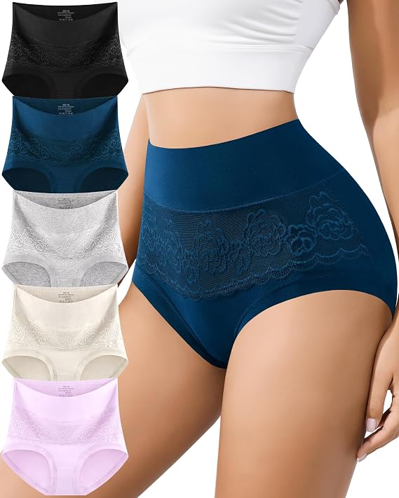 Tummy Control Underwear Womens High Waisted Tagless Postpartum Panties Soft Full Coverage Boyshorts Briefs 5 Pack
